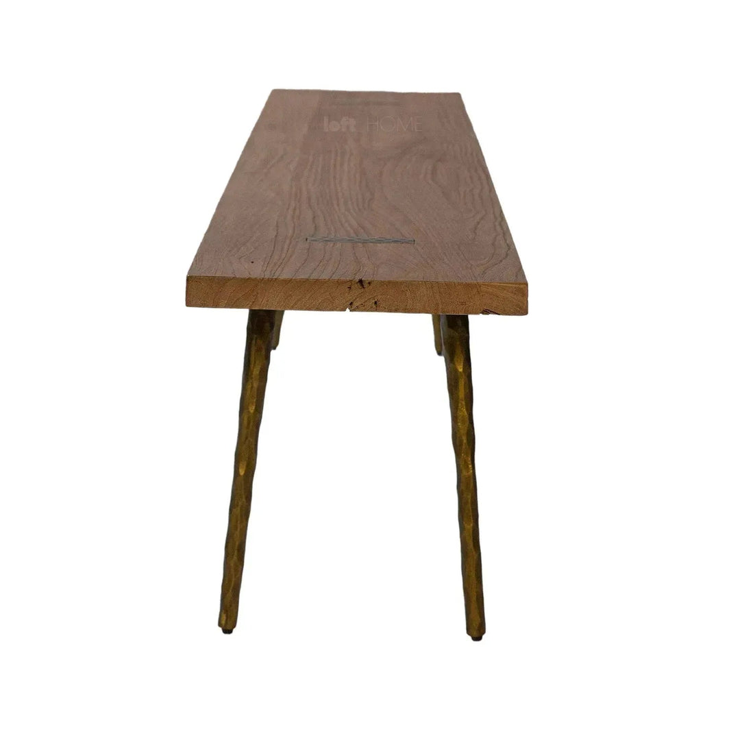 Rustic elm wood dining bench splendor with context.