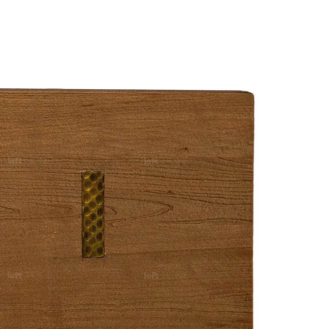 Rustic elm wood dining bench splendor in details.