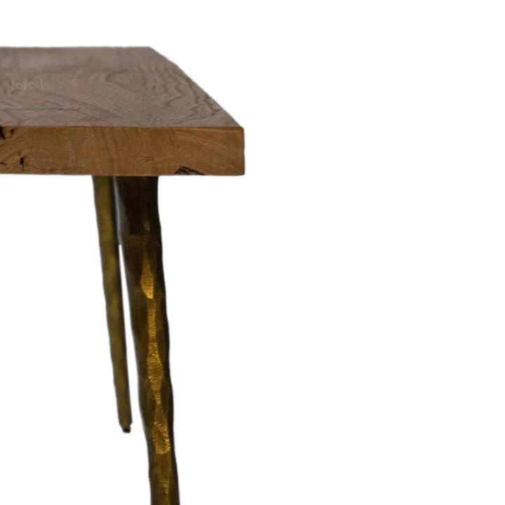 Rustic elm wood dining bench splendor in panoramic view.