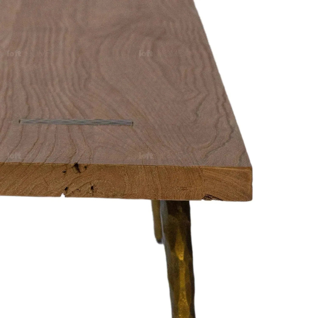 Rustic elm wood dining bench splendor in still life.