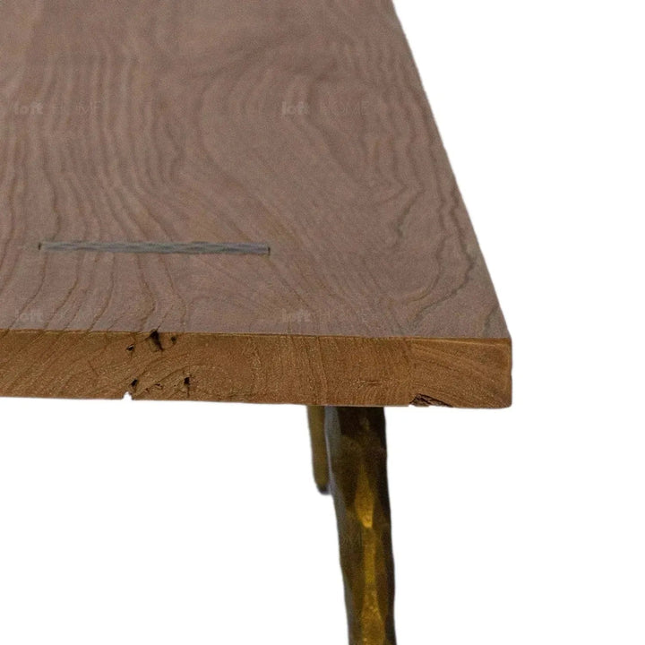 Rustic elm wood dining bench splendor in still life.