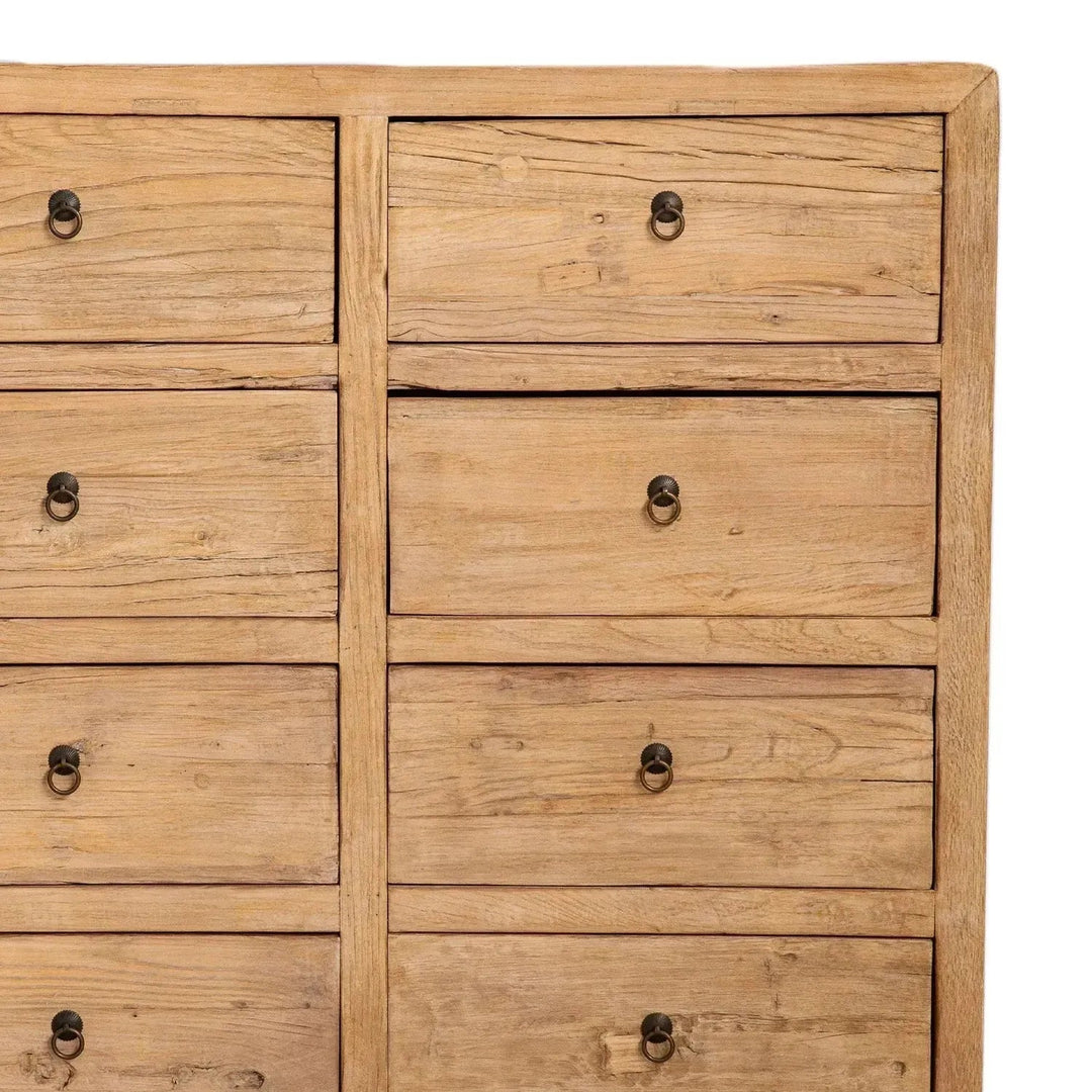 Rustic elm wood drawer cabinet secrets in details.