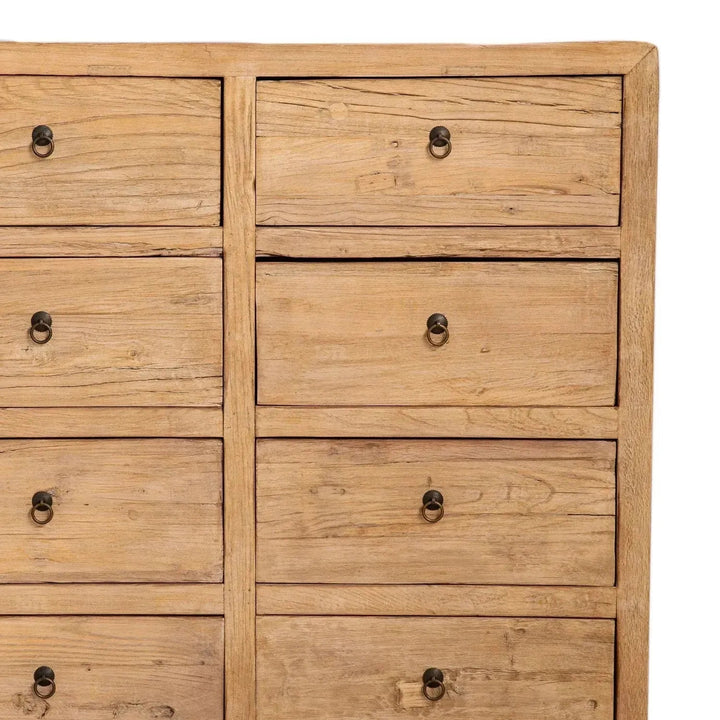 Rustic elm wood drawer cabinet secrets in details.