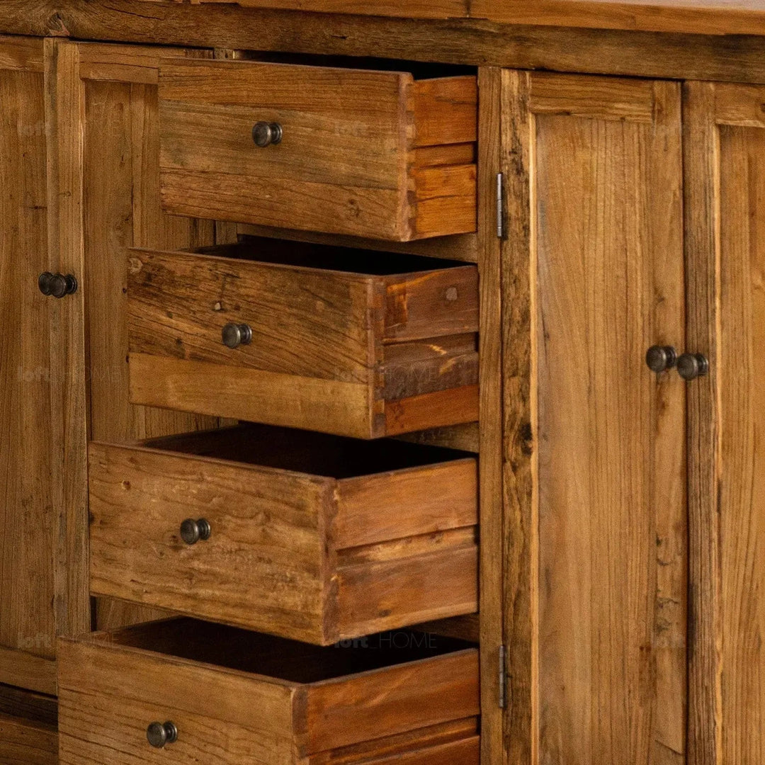 Rustic elm wood storage cabinet tranquility in details.