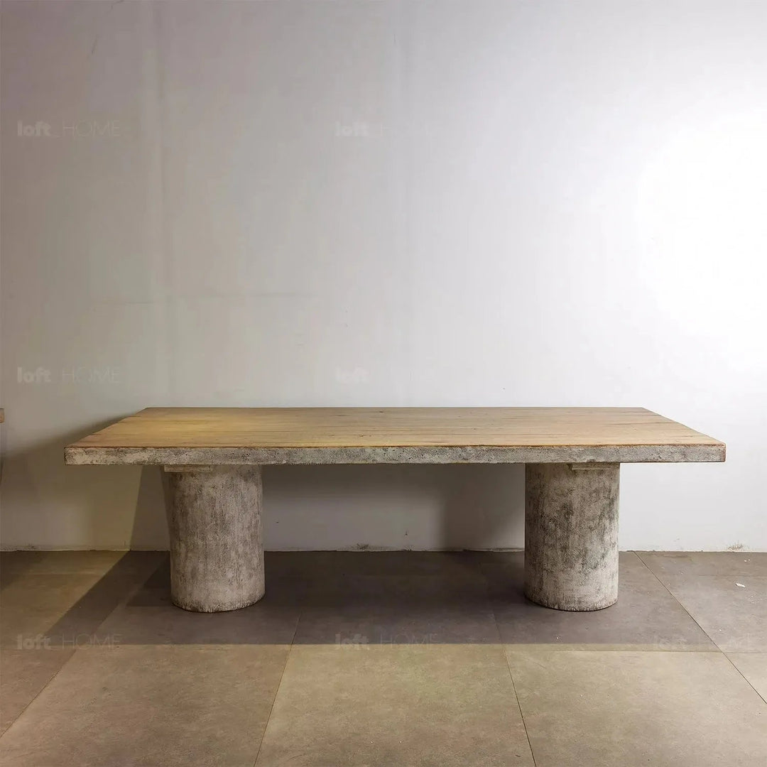 Rustic pine wood dining table barn with context.