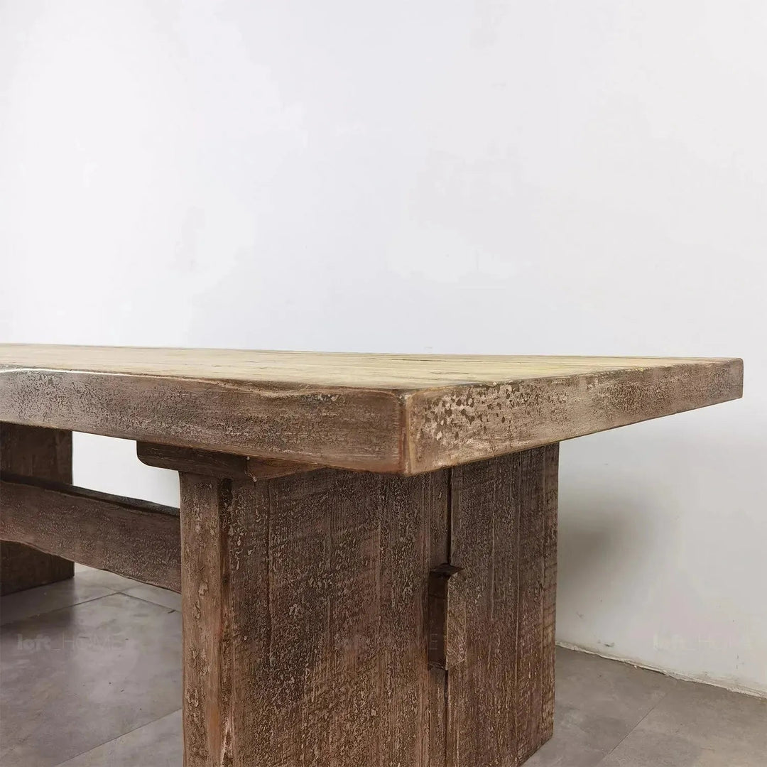 Rustic pine wood dining table dock layered structure.