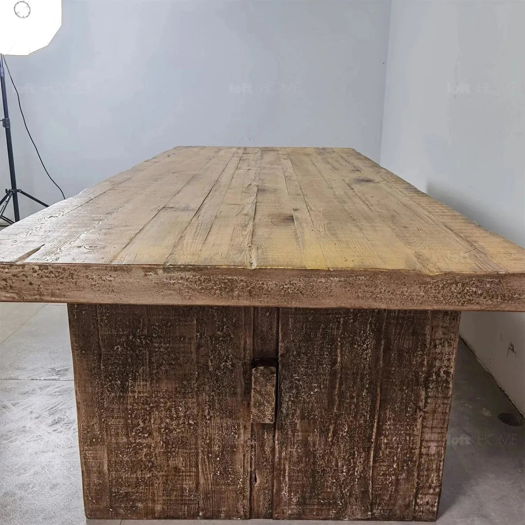 Rustic pine wood dining table dock detail 2.