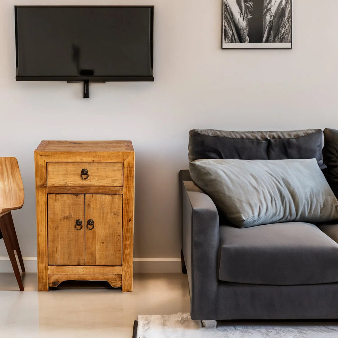 Rustic pine wood storage drawer cabinet tranquility primary product view.