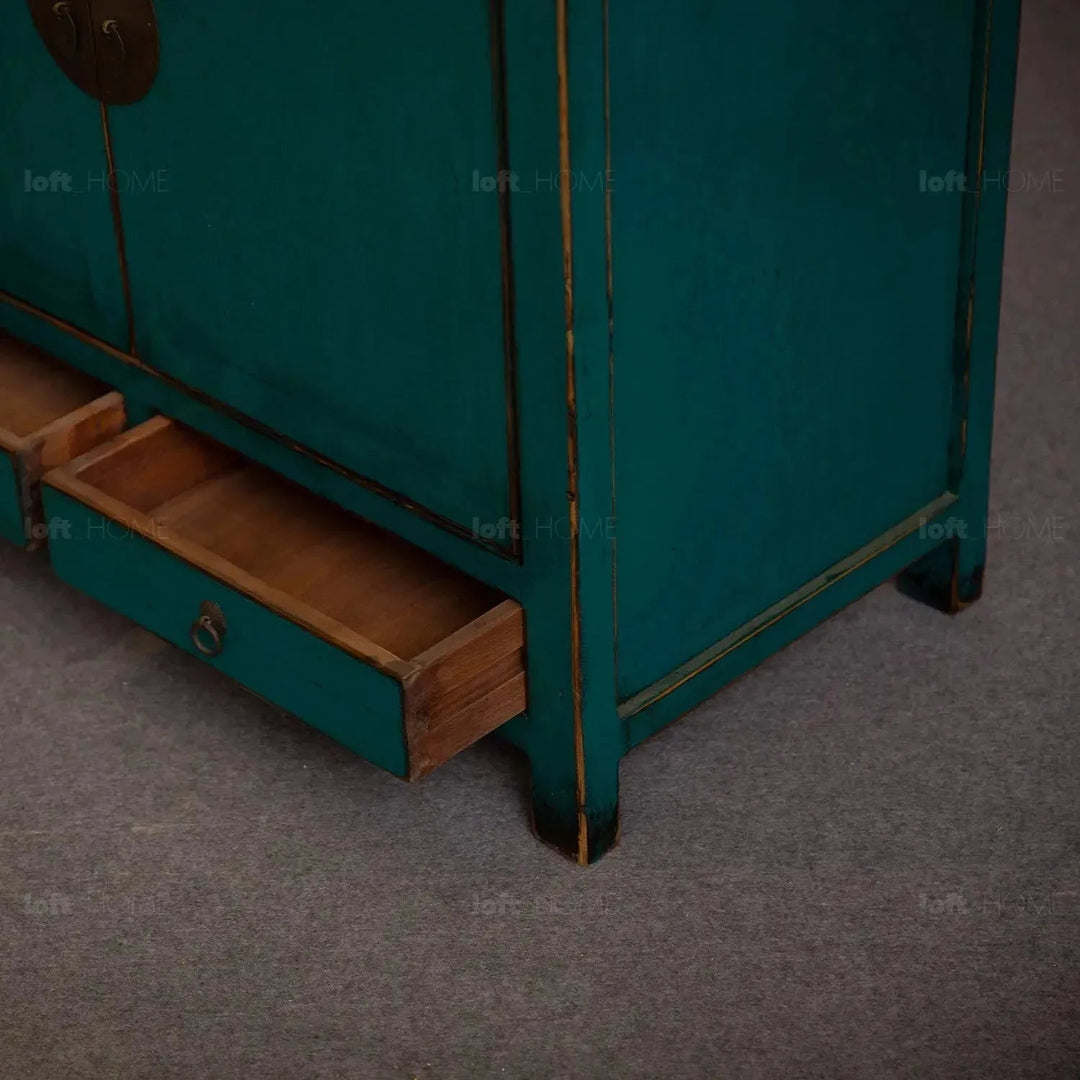 Rustic pine wood storage cabinet heirloom with context.