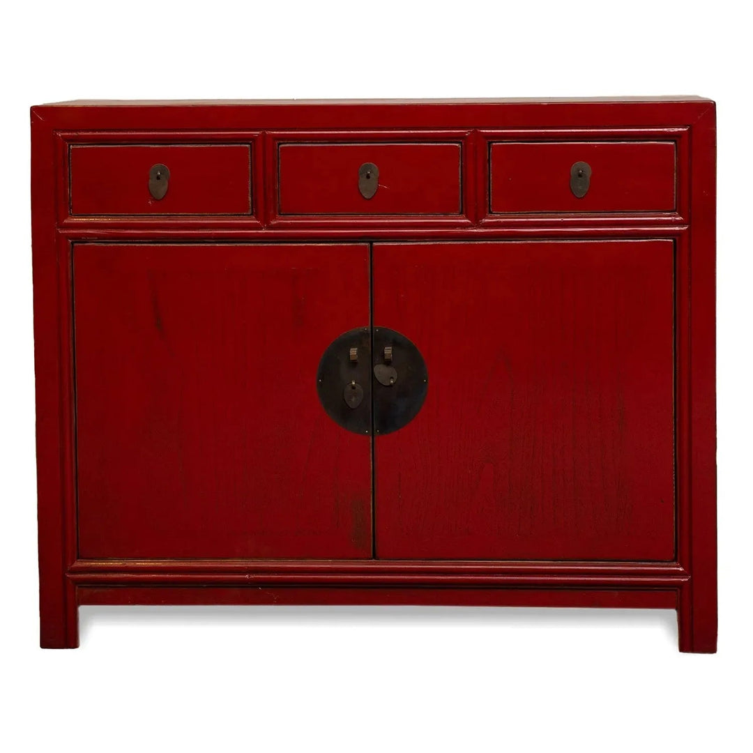 Rustic pine wood storage cabinet legacy in white background.