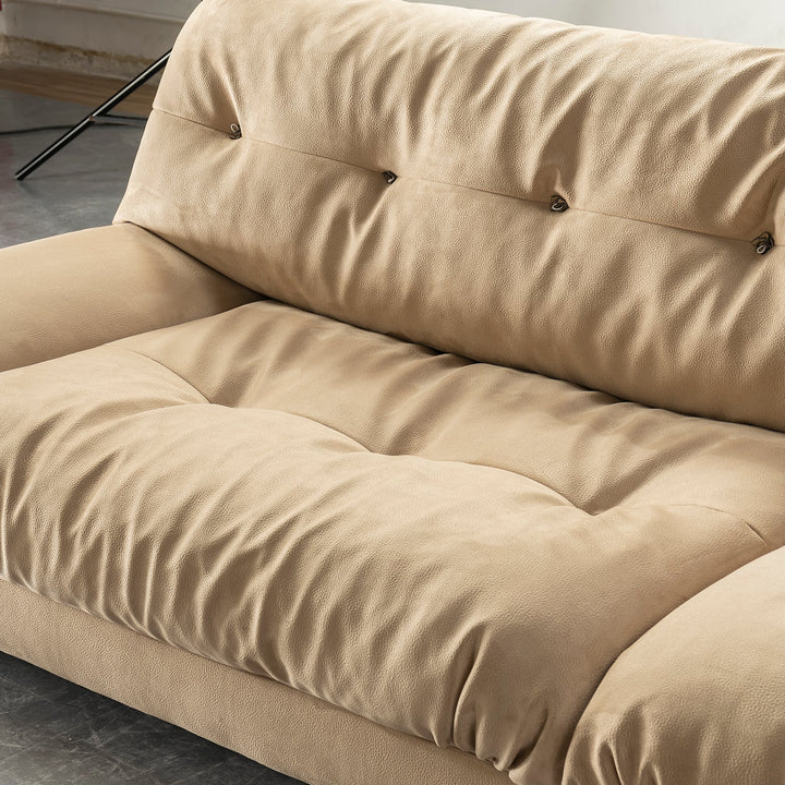 Contemporary suede fabric 4 seater sofa milano in close up details.