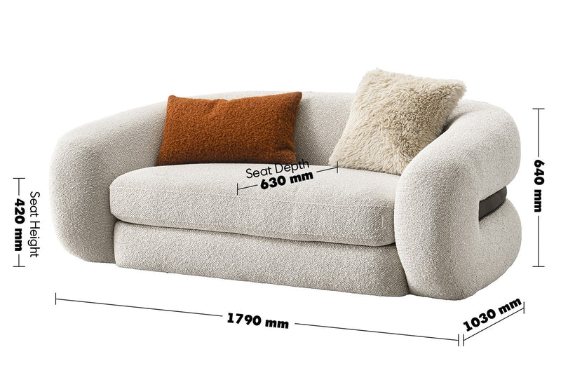 Cream Boucle Fabric 2 Seater Sofa CURLY Size Chart