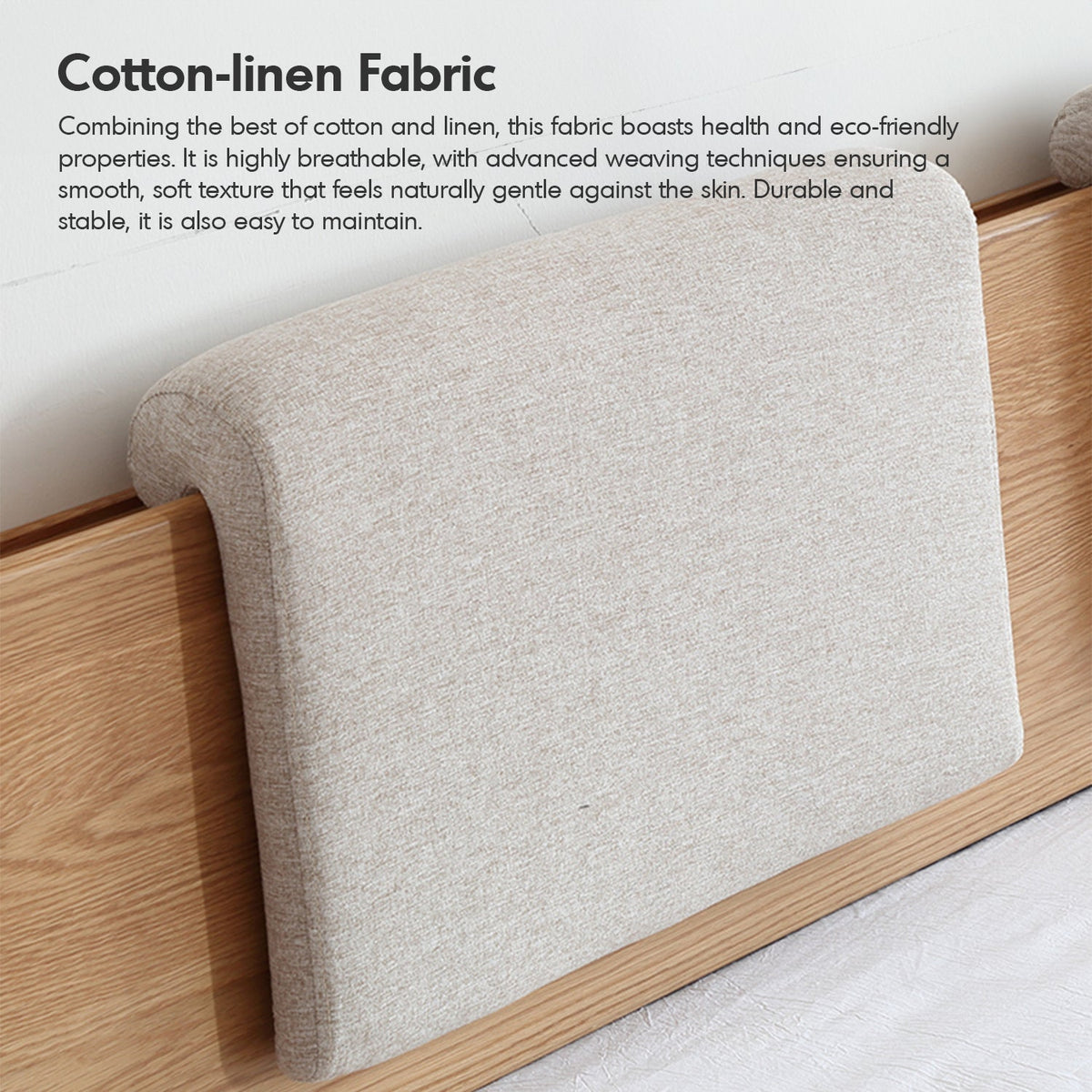 Scandinavian fabric bed panel headboard cushion ease with context.