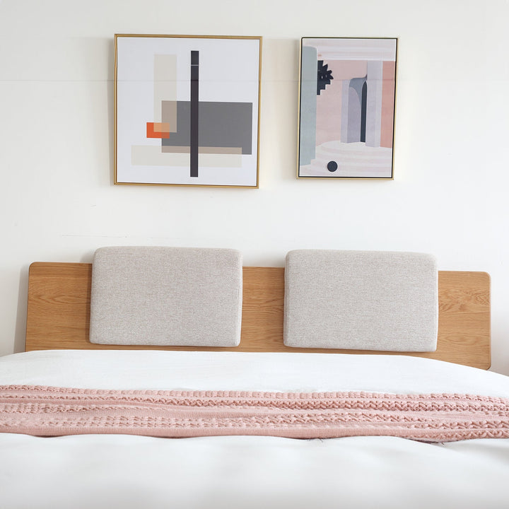 Scandinavian fabric bed panel headboard cushion ease in panoramic view.