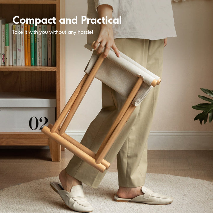 Scandinavian beech wood canvas folding stool kaya in details.