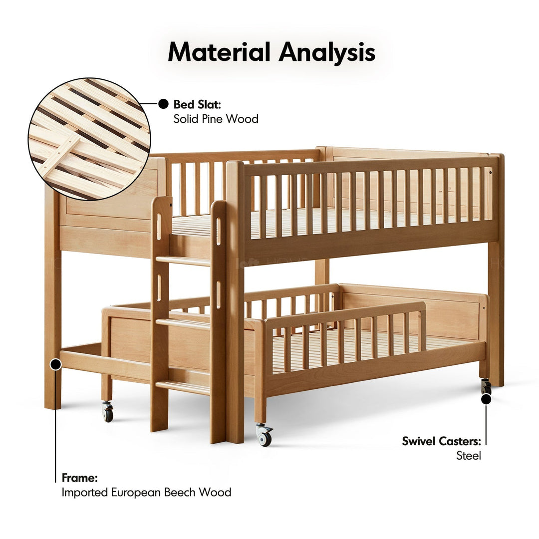 Scandinavian Beech Wood Kids Bunk Bed With Trundle CUBBLE