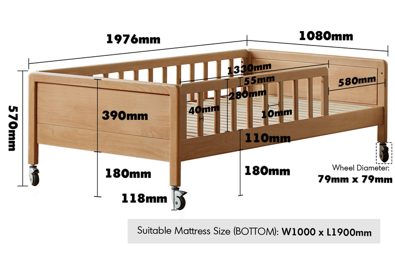 Scandinavian Beech Wood Kids Bunk Bed With Trundle CUBBLE Size Chart_2