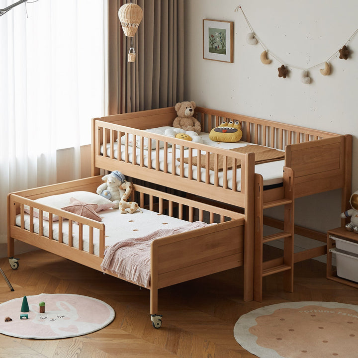 Scandinavian Beech Wood Kids Bunk Bed With Trundle CUBBLE