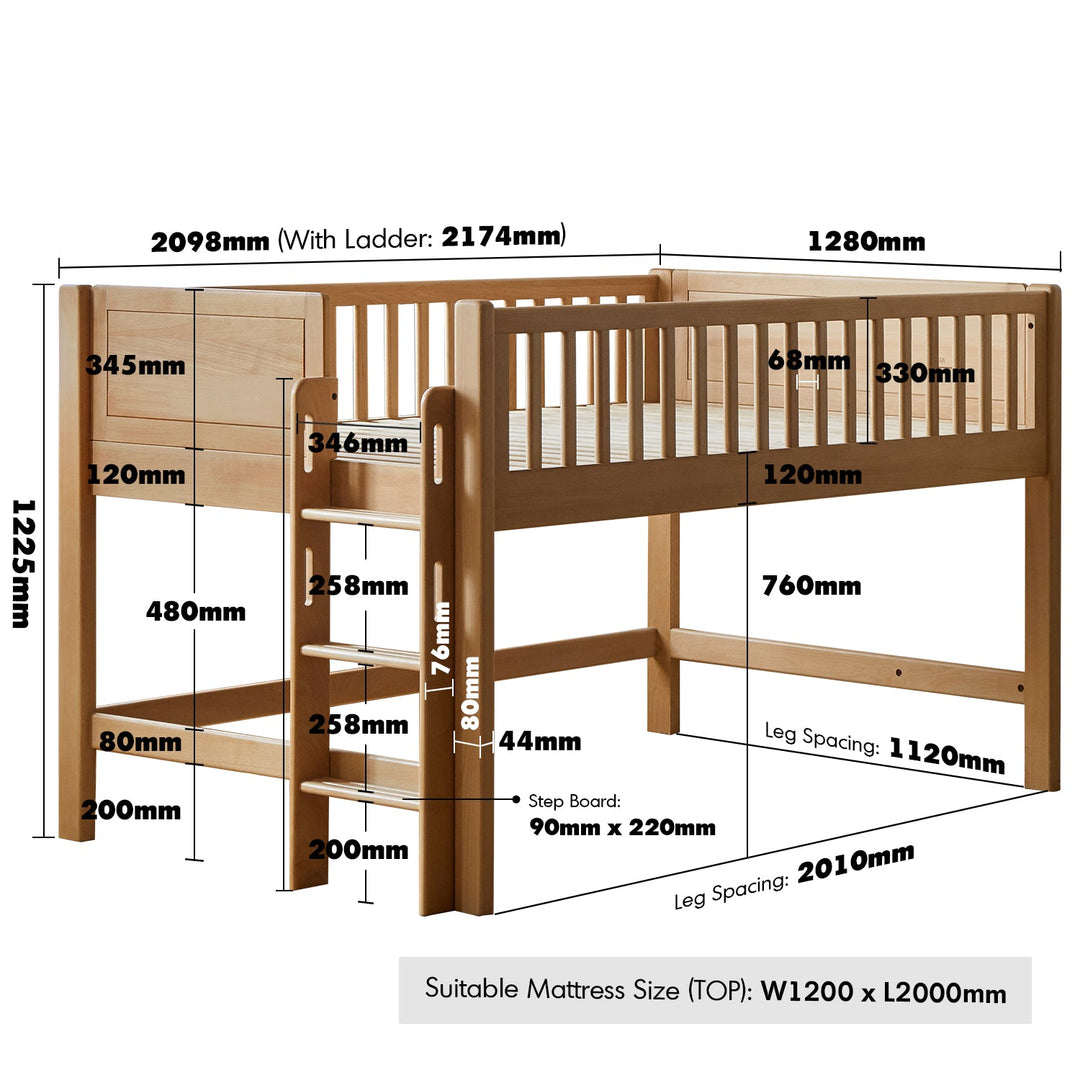 Scandinavian Beech Wood Kids Bunk Bed With Trundle CUBBLE