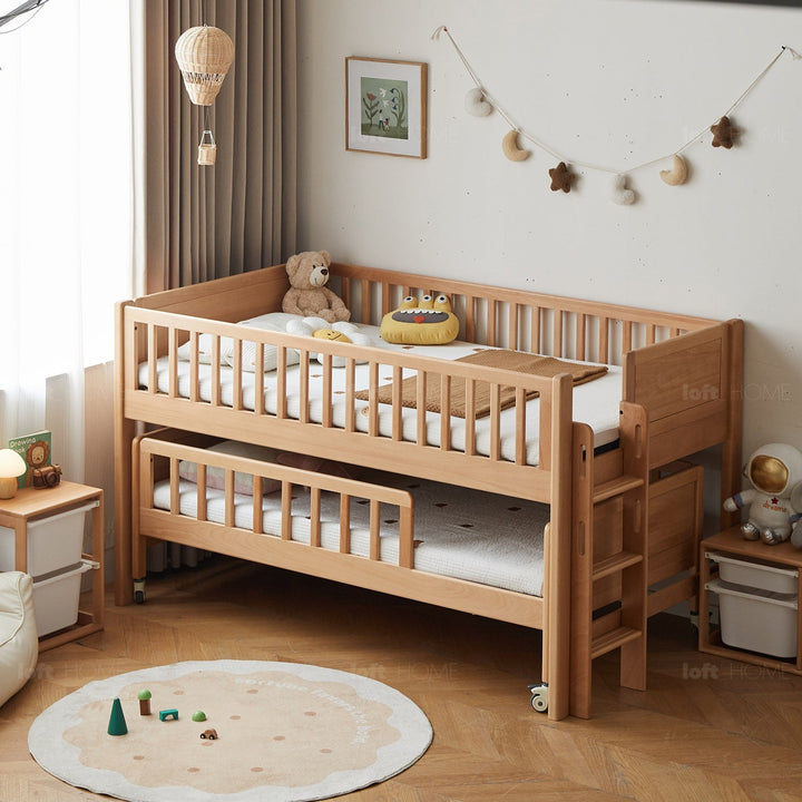 Scandinavian Beech Wood Kids Bunk Bed With Trundle CUBBLE