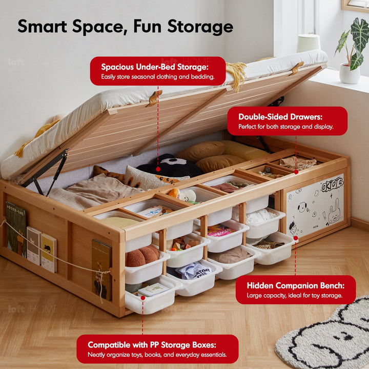 Scandinavian Beech Wood Kids Storage Bed BARRA