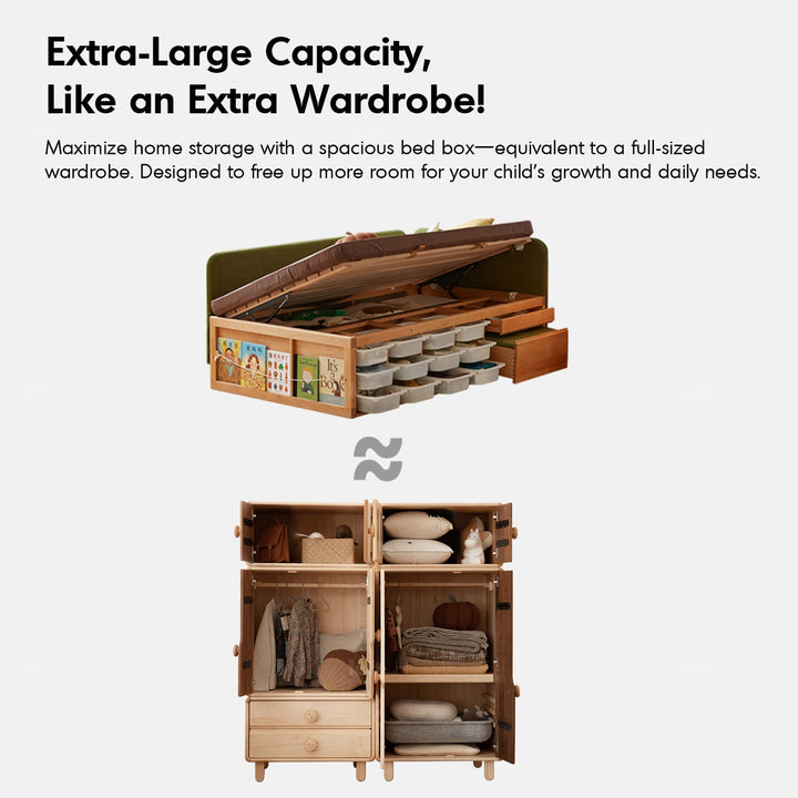 Scandinavian Beech Wood Kids Storage Bed BARRA