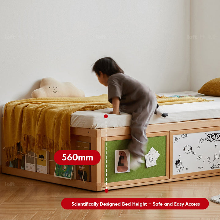 Scandinavian Beech Wood Kids Storage Bed BARRA