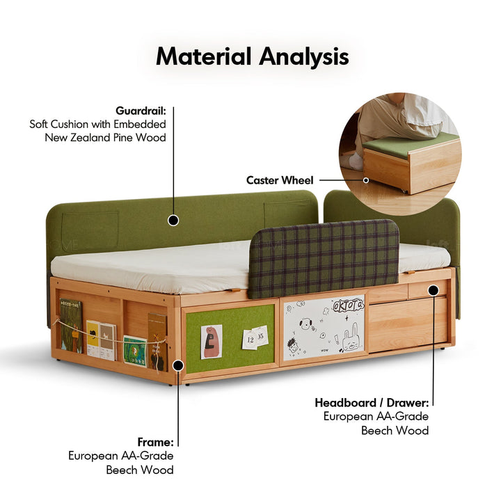 Scandinavian Beech Wood Kids Storage Bed BARRA