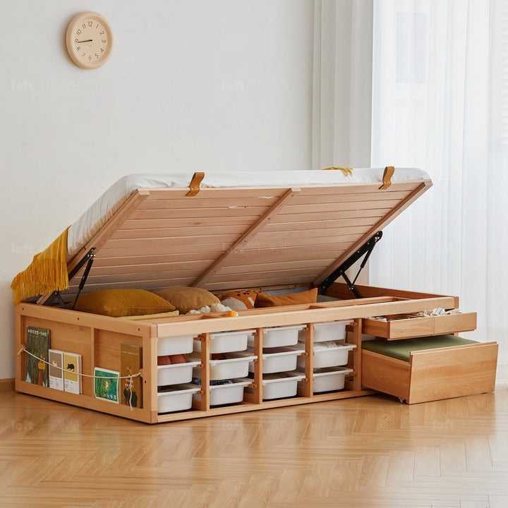 Scandinavian Beech Wood Kids Storage Bed BARRA