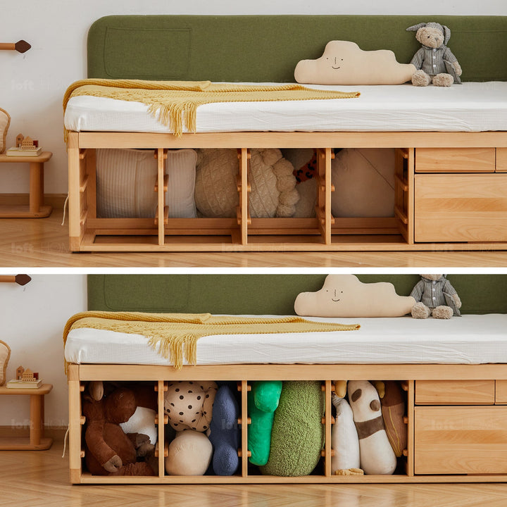 Scandinavian Beech Wood Kids Storage Bed BARRA