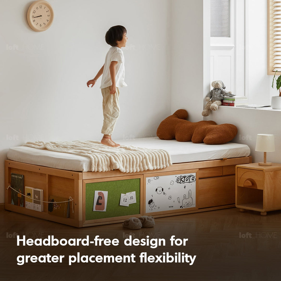 Scandinavian Beech Wood Kids Storage Bed BARRA