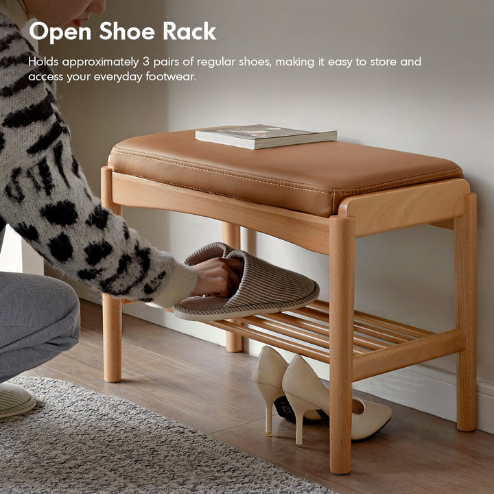 Scandinavian beech wood mixed weave fabric bench step in still life.