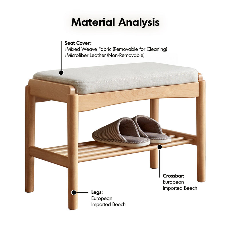 Scandinavian Beech Wood Mixed Weave Fabric Bench STEP Material Details Chart