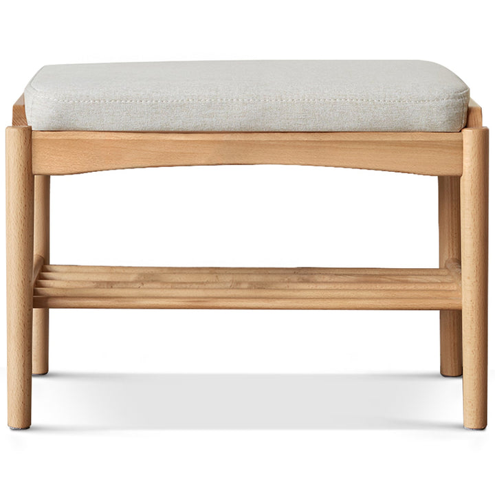 Scandinavian beech wood mixed weave fabric bench step in white background.
