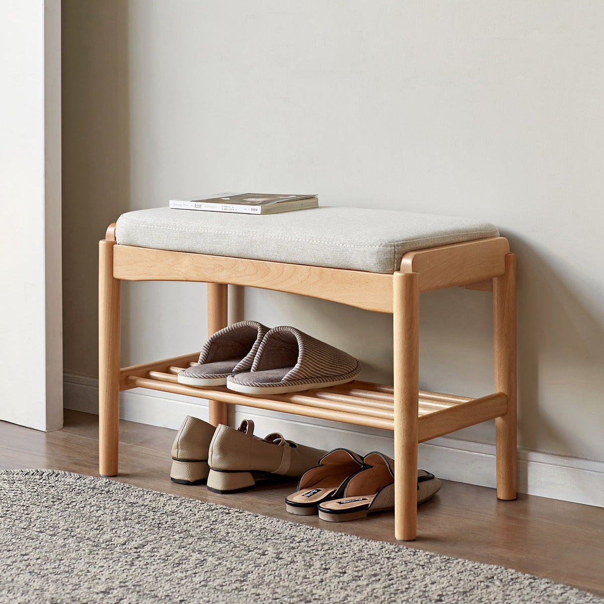 Scandinavian Beech Wood Mixed Weave Fabric Bench STEP More Details and Instruction