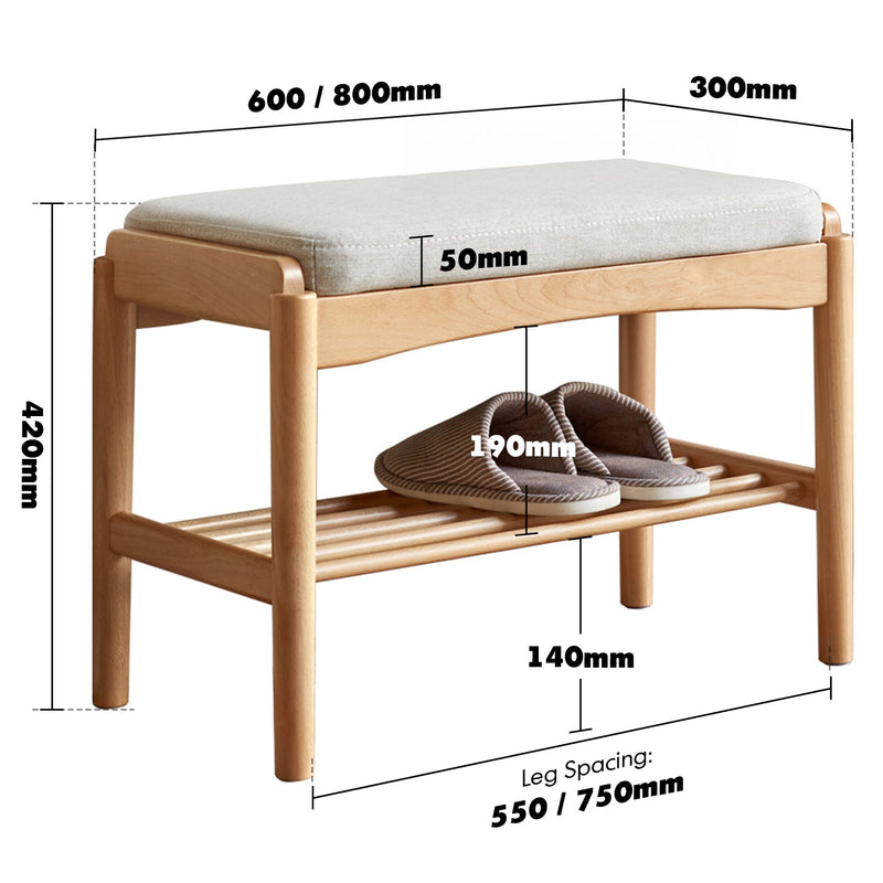 Scandinavian Beech Wood Mixed Weave Fabric Bench STEP Size Chart