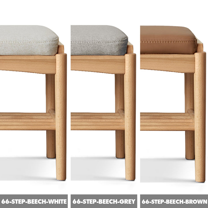 Scandinavian beech wood mixed weave fabric bench step color swatches.