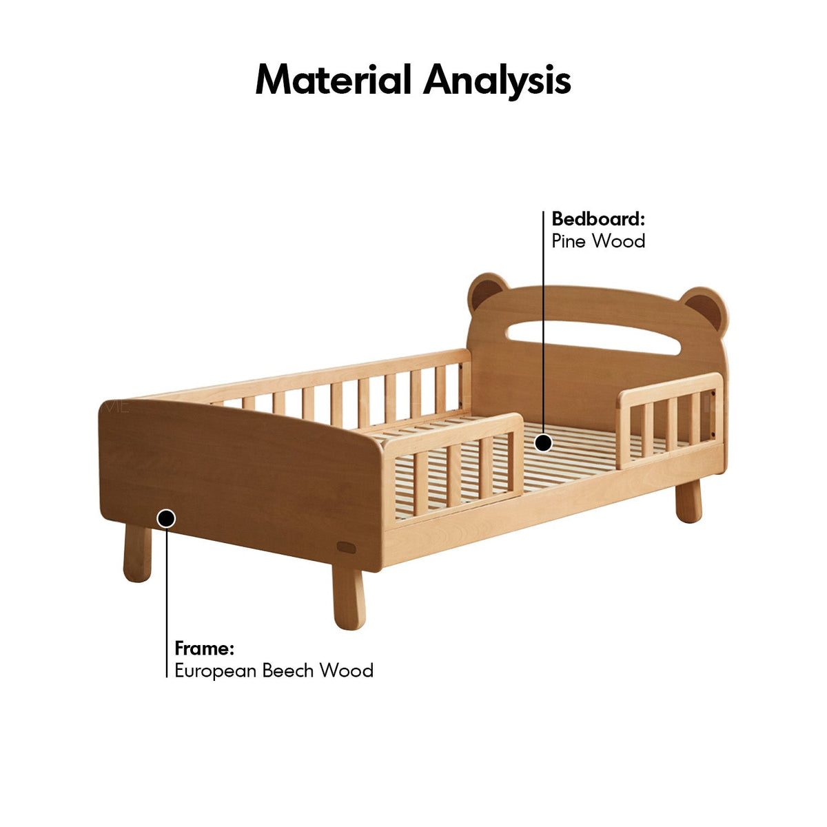 Scandinavian beech wood safety rails kids bed hugsy in still life.