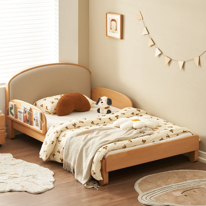 Scandinavian Beech Wood Cat Scratch Resistant Fabric Leather Kids Bed NESTLE