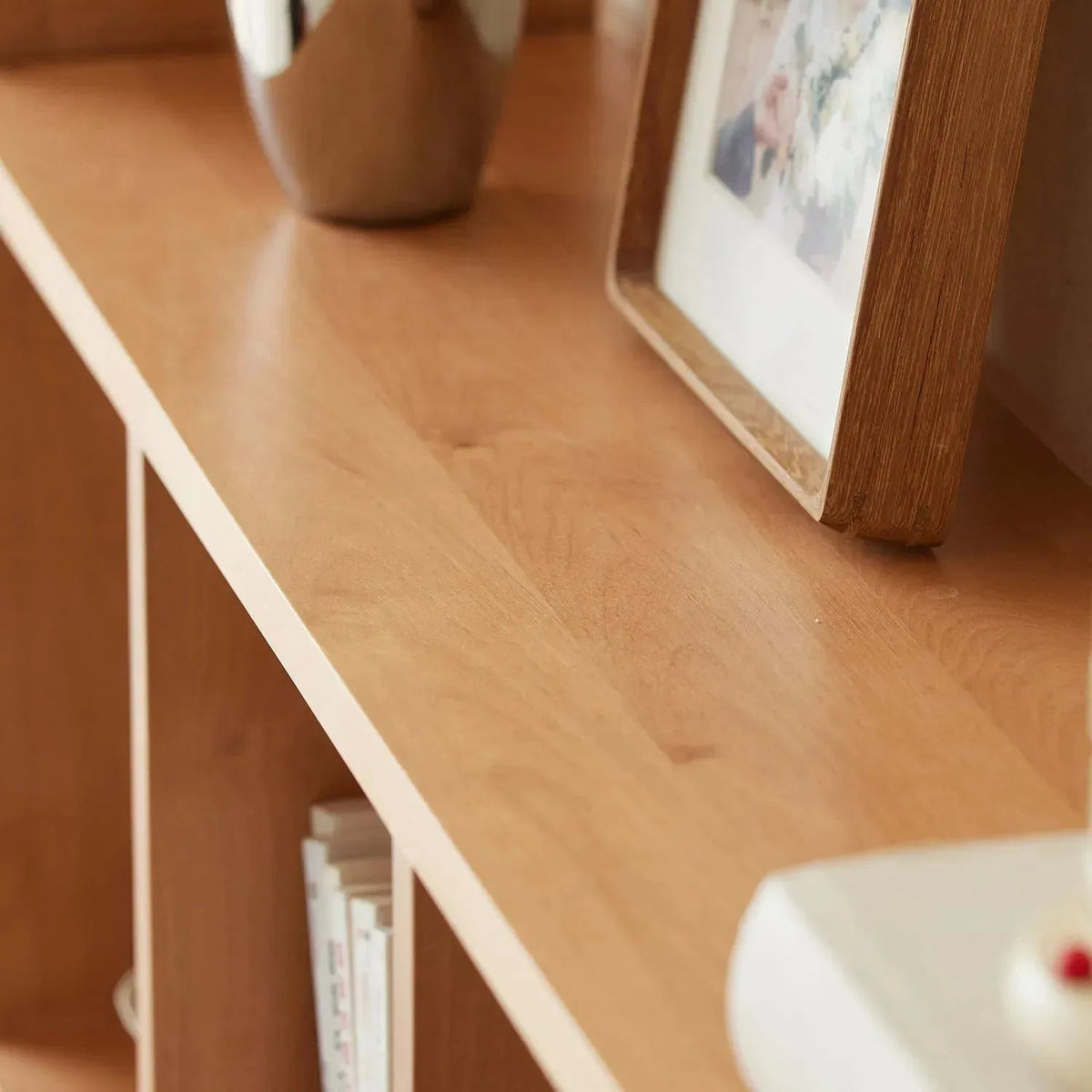 Scandinavian beech wood bookshelf mural detail 21.