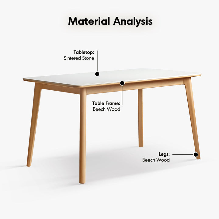 Scandinavian Beech Wood Sintered Stone Dining Table LUNA