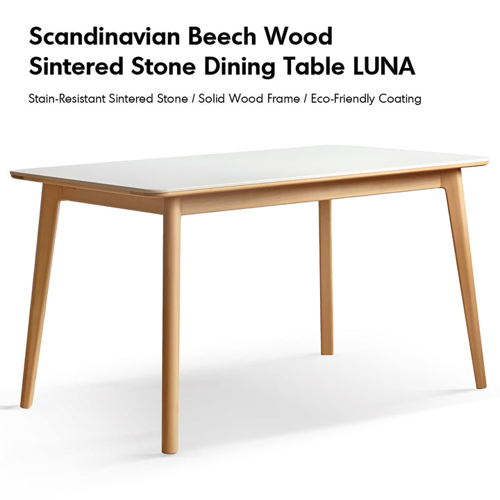 Scandinavian Beech Wood Sintered Stone Dining Table LUNA