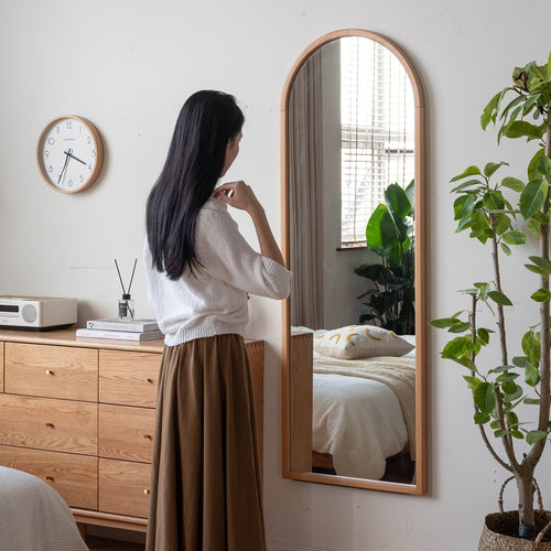 Scandinavian Beech Wood Wall Hanging Dressing Mirror GLIMMER Good to Know Preview-1