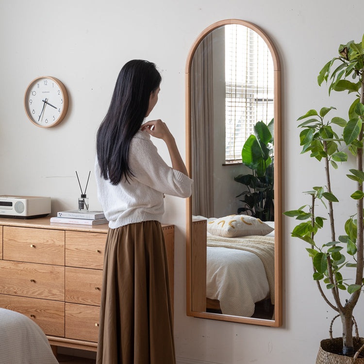 Scandinavian Beech Wood Wall Hanging Dressing Mirror GLIMMER Good to Know Preview-1