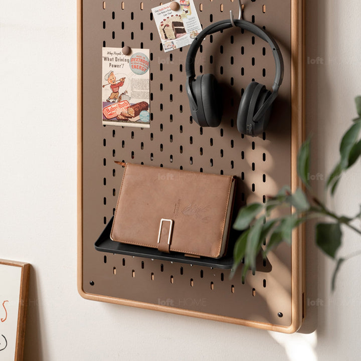 Scandinavian Beech Wood Wall Hanging Dressing Mirror With Pegboard Sliding Door PIVOLT