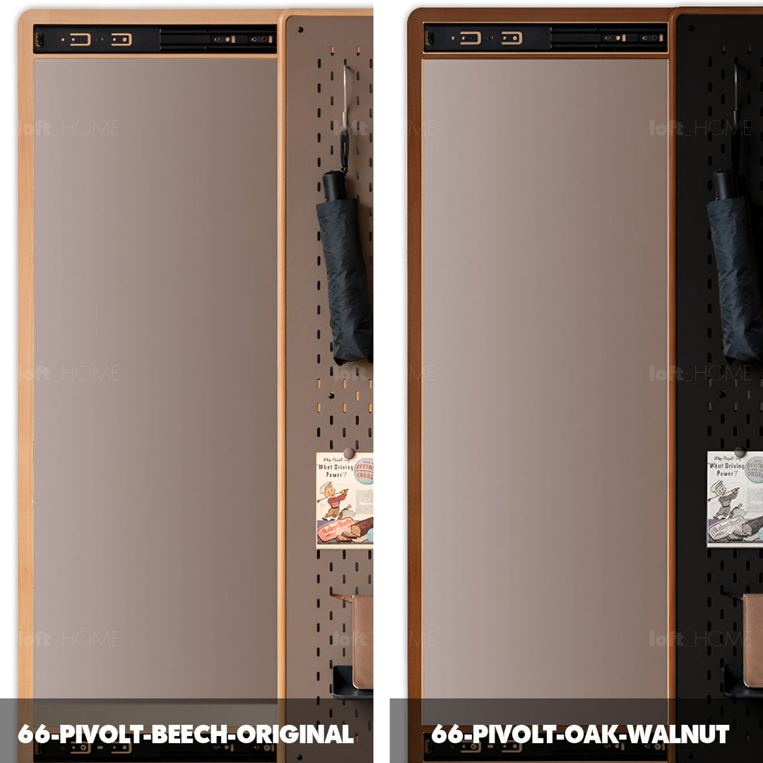 Scandinavian Beech Wood Wall Hanging Dressing Mirror With Pegboard Sliding Door PIVOLT