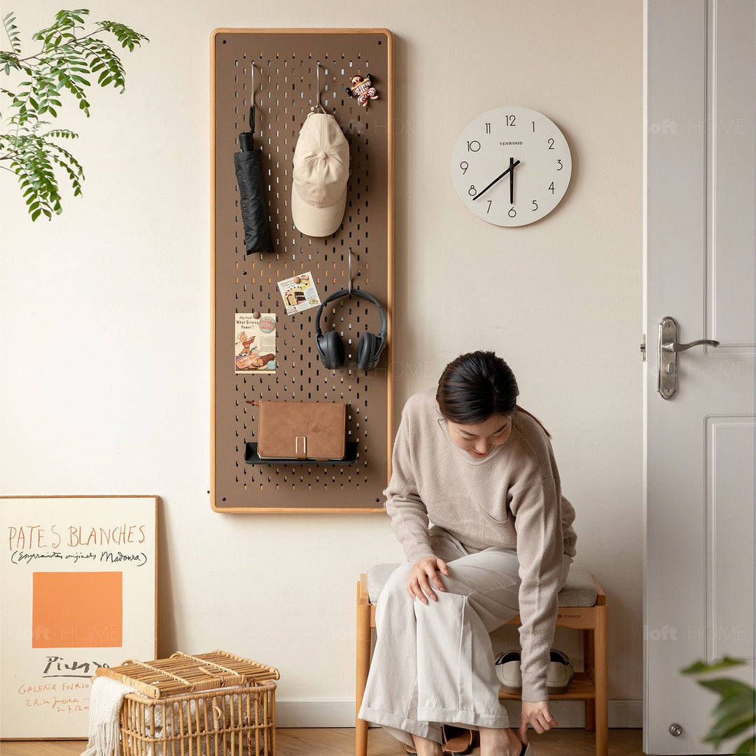 Scandinavian Beech Wood Wall Hanging Dressing Mirror With Pegboard Sliding Door PIVOLT