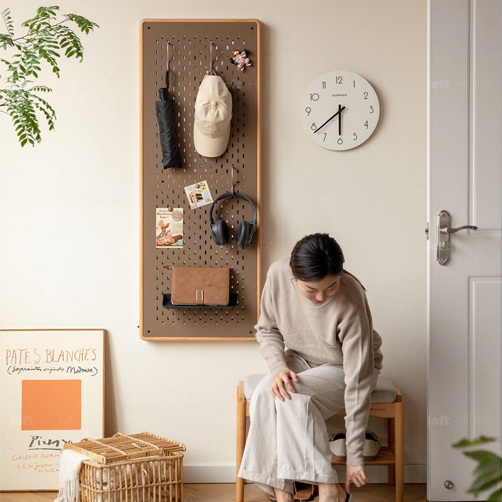Scandinavian Beech Wood Wall Hanging Dressing Mirror With Pegboard Sliding Door PIVOLT