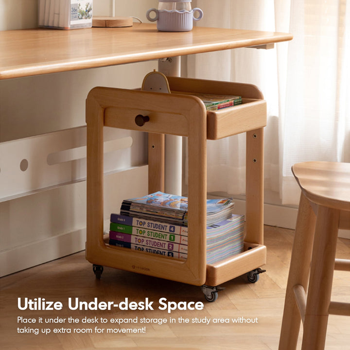 Scandinavian beech wood wheeled trolley side table vera conceptual design.