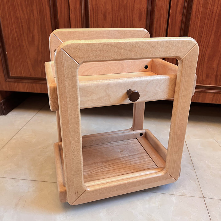 Scandinavian beech wood wheeled trolley side table vera detail 4.